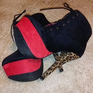 Leopard & Red Platform Lace Up Booties